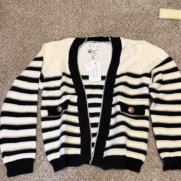 Line & Dot Sweaters - Line & Dot Black and White Striped Cardigan